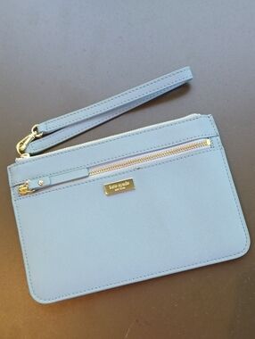 KATE SPADE  Powder Blue Wristlet Pouch with Gold Hardware